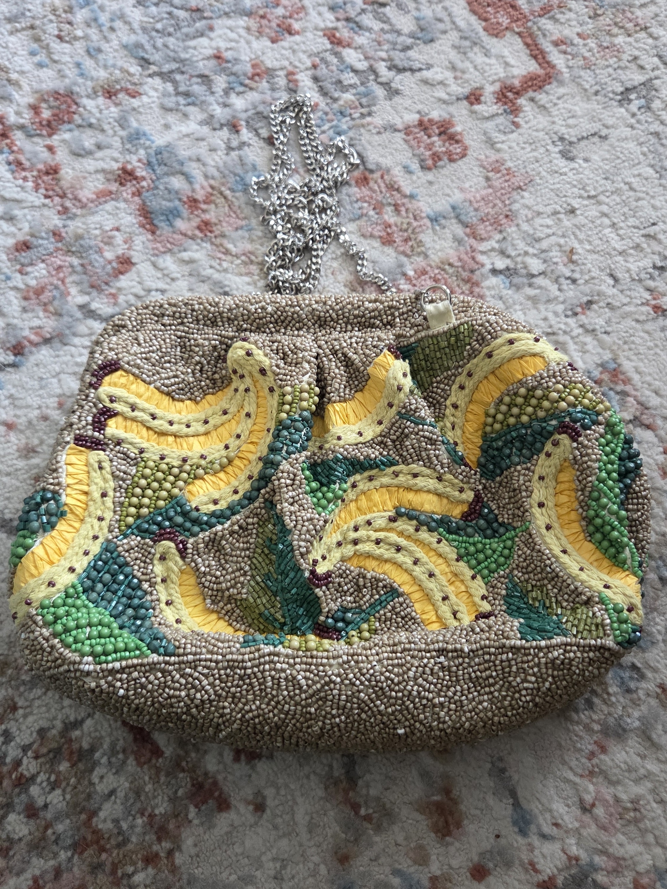 Beaded Banana Motif Purse - Yellow & Green